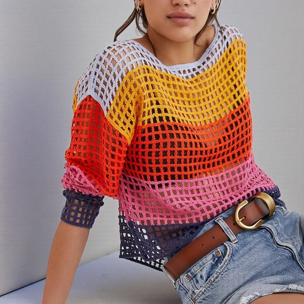 MAEVE by ANTHROPOLOGIE Stripe Crochet Knit Top